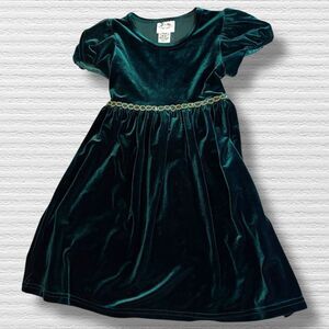 Vintage Crushed Velvet Empire Waist Puff Sleeve Embellish Trim Size 5 Dress 80s